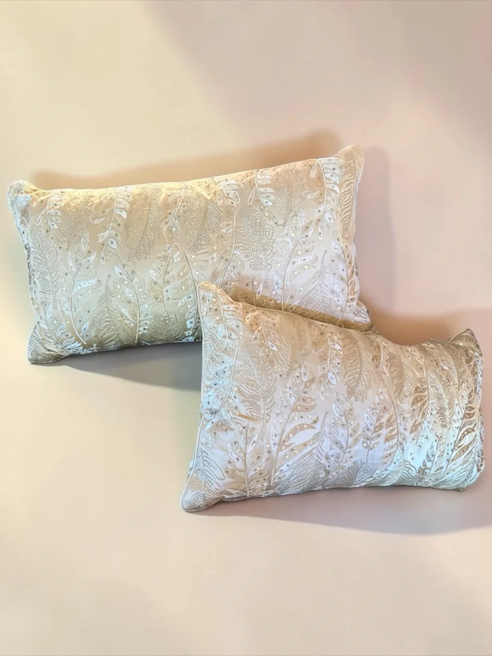 Hudson Park Foglia champagnEmbroidered Sequin Lumbar Pillow set(2) Bloomingdale’